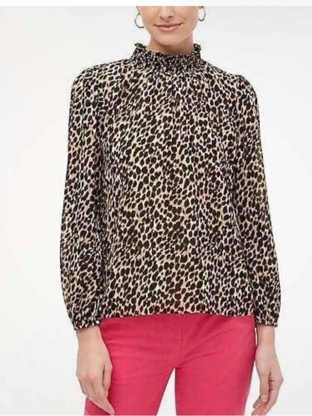 J. Crew Leopard Print Mock Neck Blouse - Black and Tan